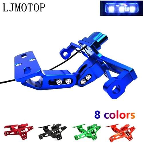Motorcycle License Plate Frame Holder Adjustable Angle + LED Light CNC For BMW C600 Sport C650 Sport C650GT C400GT F650GS F700GS