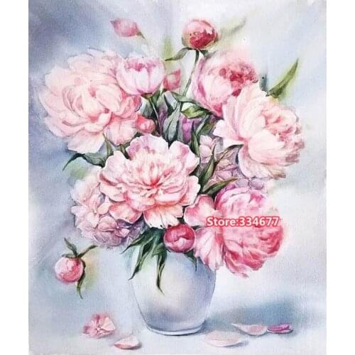 Exquisite Pink vase flower Cross Stitch Kits 14CT Unprinted For Embroidered Handmade Arts Set Wall Home Decor Handmade