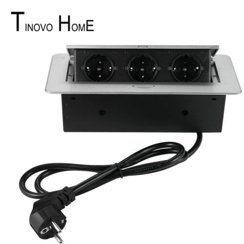 Slow bounce desktop socket / 3-position European standard socket / zinc alloy panel Steel Box / EU outlet / 1.5 m EU plug cable