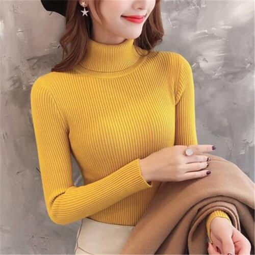 NEW Women Knitted Turtleneck Sweaters Autumn Spring Winter 2021 Y2k Long Sleeve Korean Knit Jumper Pullover High-collar Fall Top