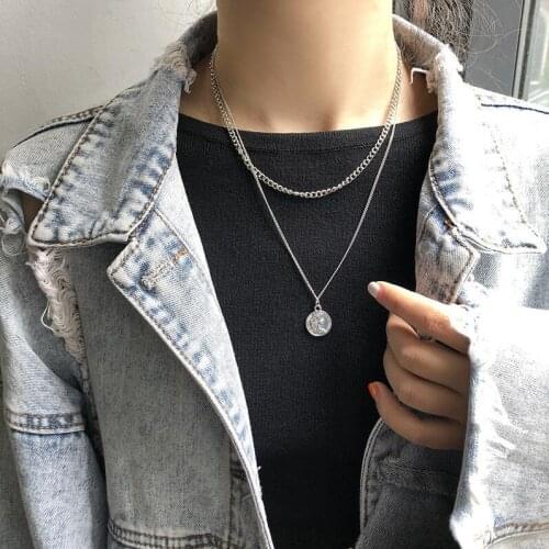 Beauty Portrait Coin Pendant Necklace for Women Gold Silver Color Clavicle Chain Layered Necklaces Female 2020 Fashion Jewelry