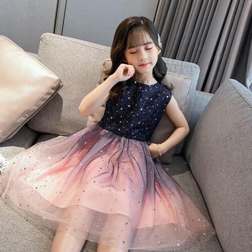 Girls Sleeveless Vest Dress Childrens Starry Sky Dress 2021 Summer Big Kids Summer Fashion Dress Party Birthday Dress
