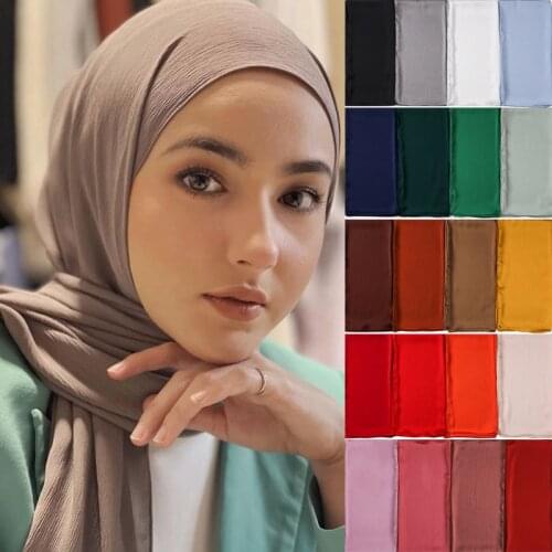 Pleat Crinkle Chiffon Scarf Hijab for Muslim Women Breathable Islam Plain Jersey Hijabs Turban Headscarf Lady Head Wrap Headband