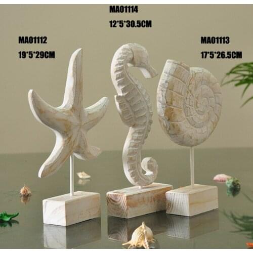 Mediterranean Style Wood Crafts Home Decoration Accessories Wooden Crafts Starfish Conch Hippocampus Wood Carving Marine Decor