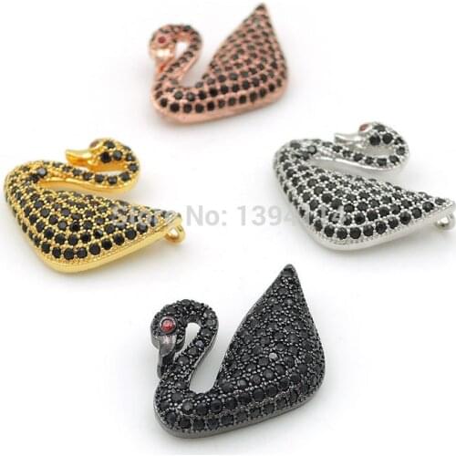 17*15*5mm Micro Pave Black&Red CZ Swan Charms Of Double Loops Fit For Making DIY Bracelets Jewelry