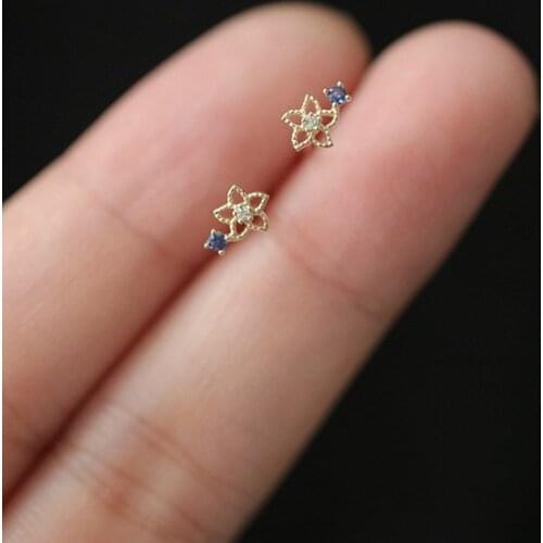 Simple Female Blue Crystal Stone Earrings 925 Sterling Silver Gold Stud Earrings For Women Charm Bride Flower Wedding Earrings
