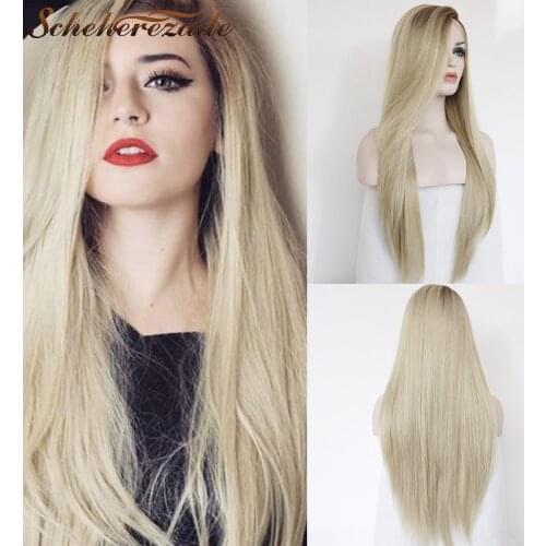 Straight Blonde Lace Front Wig Long Ombre Brown Wigs 13*3 T Part Synthetic Lace Front Wigs For Women Cosplay Party Scheherezade