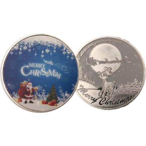 Christmas Souvenir Coin 999.9 Silver Plated Silver Coins Art Ornament Holiday Gifts Santa Claus Commemorative Metal Coin
