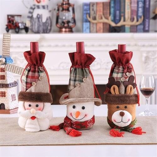 Christmas Wine Bottle Cover Santa Claus Snowman Wine Bottle Bag Christmas Decorations for Home New Year 2021 Dinner Table Decor