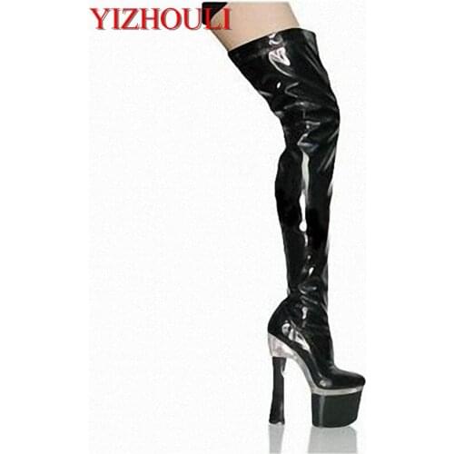 18cm ultra high heels boots platform leather 7 inch over the knee boots plus big size thigh high boots for women