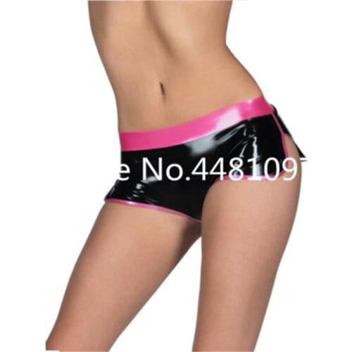 Sexy Black Latex Briefs Womens Shorts Panties with Edge Separate for Club Wear Custom Made