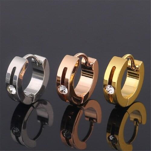 Womens Modern Earrings Rose Gold Stainless Steel Jewelry Round Zircon Stone Stud Earring Hanging Jewellery Female Accesories