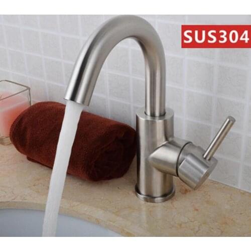 SUS304 Stainless Steel bathroom basin faucet, 2 types basin faucets mixer water tap, Single hole wash basin faucet hot and cold