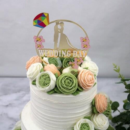 Wedding DAY Cake Topper Acrylic Bride and Groom cake Flag High-end engagement party cupcake topper decoration Best wedding gift