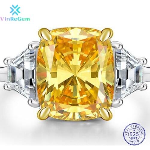 Vinregem 100% 925 Sterling Silver Princess Cut Moissanite Gemstone Wedding Anniversary Rings For Women Girls Fine Jewelry Gifts