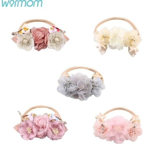 Warmom Baby Flower Nylon Headband for Kids Newborn Girls Floral Lace Headwear Cute Princess Hair Band Infant Photography Props