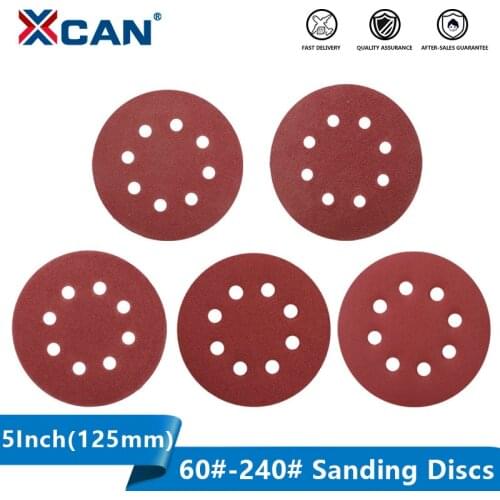 XCAN Sanding Discs 5inch（125mm）Round Shape Buffing Sheet 60 80 100 120 240Grit 8 Hole Sander Polishing Pad Abrasive Sandpaper