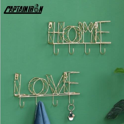 CAPTAINIRON Iron HOME LOVE Letter Wall Hanging Hooks for Key Holder Wall Hanger Perchero Bathroom Accessories Housekeeper Decor