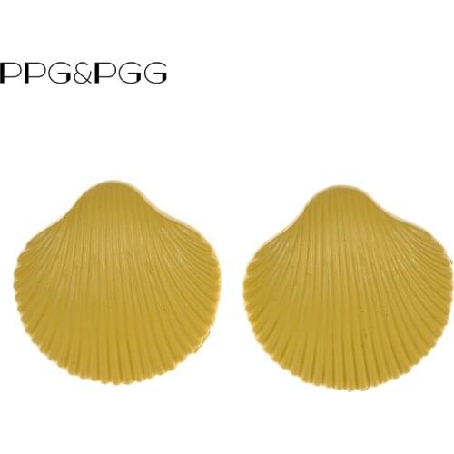 PPG&PGG Yellow Color Alloy Shell Shape Fashion Drop Earrings Bijoux For Women Charm Jewelry Statement Wedding Dangle Earrings