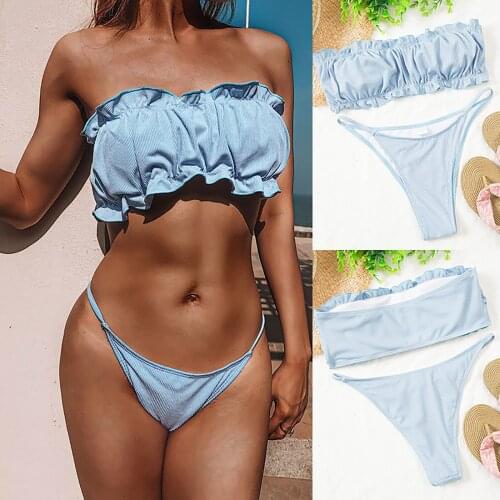 2021 Two-piece Bikini Women Sexy Push-up Padded Bra Ruffled Beach Bikini Set Female Thong Brazilian Swimsuit Swimming Suit