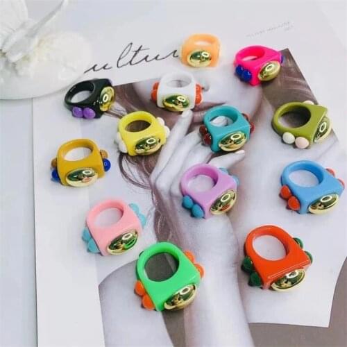 10PCS,2021 Bohemia Colorful Beads Acrylic Resin Geometric Square Oval Finger Rings For Women Girl Summer Punk Party Jewelry