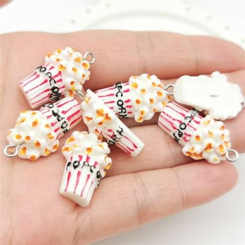 10pcs Mini Resin Popcorn Flatback Charms Kawaii Simulated Food Pendants for Diy Earring Keychain Necklace Jewelry Accessory