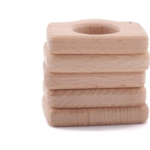 10pc Wholesale Original Wood Baby Teether Handcrafted Cartoon Non-tox Camera Unfinished Beech Wood Camera Pendant Teethers