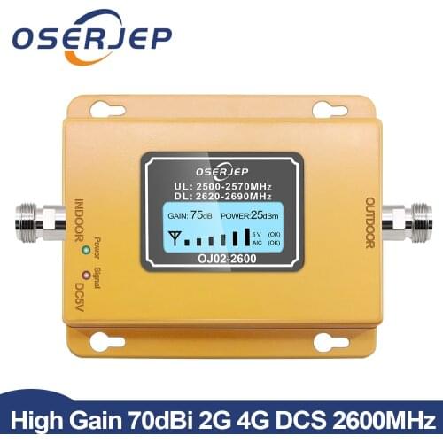 4G LTE 2600Mhz Band7 Repeater Gain 70dB 4G LTE Mobile Signal Booster 2600 Lte Cell Phone Signal Amplifier with Lcd Display