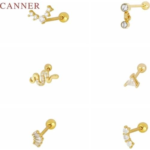 CANNER 1Pcs 925 Sterling Silver Earrings For Women Snake Shape Stud Earring Gold/Silver Jewelry Ear Piercing Unusual 2021 Trend