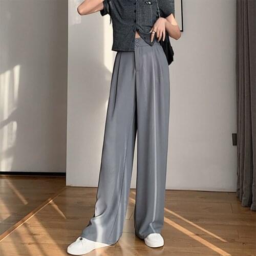 Super-long Trousers for Women High Waist Casual Loose Pants Female Straight Wide Leg Elegant Ladies Thin Long Pants Summer 2021
