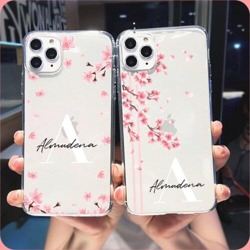 Custom Peach Blossom Your Name Phone Case For iphone SE 2020 6 6S 7 8 Plus X XR XS Max 11 Pro 12 Mini MAX New Soft Silicone Case