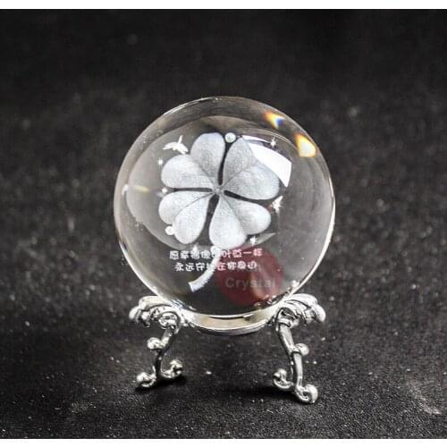 Four-leaf clover Crystal Ball 3D Laser Engraved Glass Ball crystal gift Valentine giftHome Decor Accessories