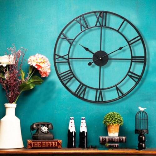 DIY Large 3D Wall Clock Sticker Metal Watches Roman Numeral Silent Non-ticking Decorative For Cafe Hotel Bar Office Living Room
