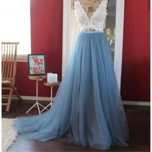 Real Picture Dusty Blue Skirt Long Saias Jupe Femme Faldas Dreamlike Skirt Tutu Zipper Waist Style