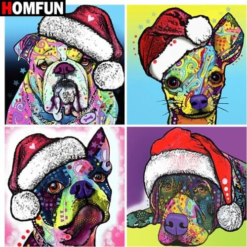 HOMFUN Diamond Painting "Christmas hat dog" Cross Stitch Custom Photo Diamond Embroidery Square Round Drill Home Decor