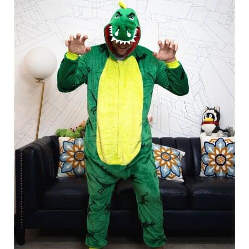 Kigurumi Adult Pyjamas Cosplay Costume Green Dinosaur Onesies Sleepwear Homewear Unisex Pajamas Party Clothing pijama masculino