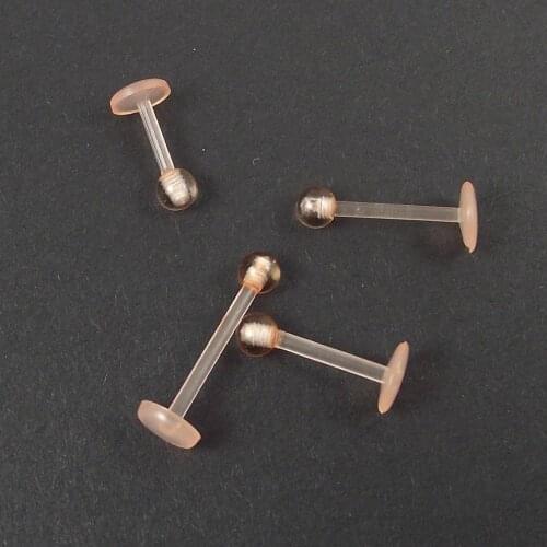 SaYao 4 Pieces 16G 12mm Length Plastic Flesh Color Invisible Lip Ring Labret Rings Tragus Ear Soft body Piercing jewelry