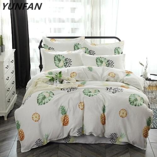 2019 New Fruit Bedding Set Pure cotton 4Pcs Queen Twin king Duvet Cover pineapple Flat Sheet leaves PillowCases white bedclothes