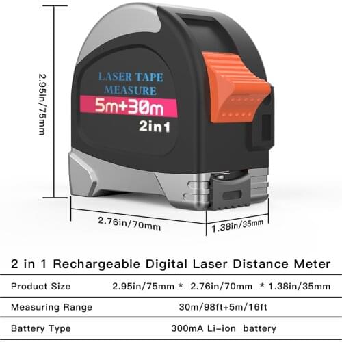 2 in 1 Laser rangefinder rechargeable Digital laser Distance Waterproof dustproof LCD display screen High precision