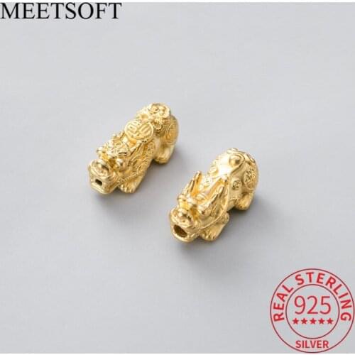 MEETSOFT Genuine 925 Sterling Silver Gold brave troops Space Charms Beads Cameo Handmade Of DIY Jewelry Bracelet chic Accessory