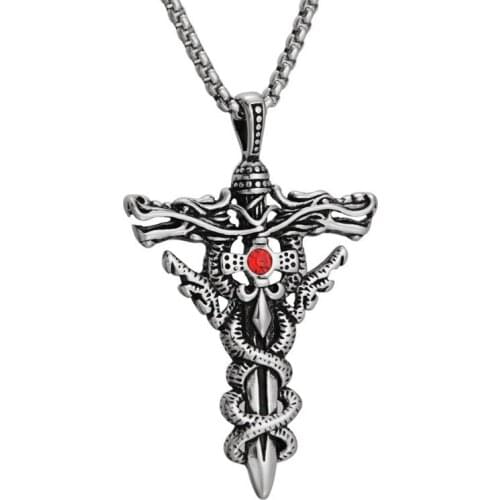 Vintage Dragon Cross Necklaces Pendants For Men Stainless Steel Silver Color Chain Man Necklace Prayer Punk Jewelry Friend Gifts
