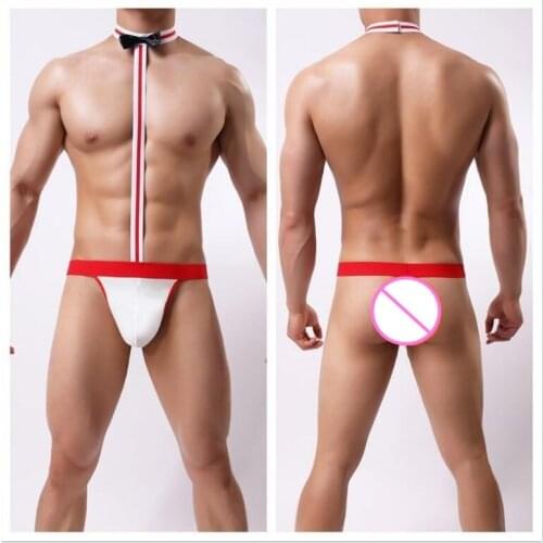 Men Thong men Lingerie Jockstrap Gay Men Sexy Jockstrap Underwear G-string Erotic Briefs Sexy Patchwork Bow-tie Suspender Pant