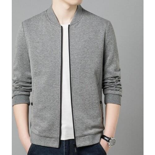 2021New Autumn New Mens Cardigan Zipper solid color Cotton Slim Jacket Casual Baseball Uniform Baseball Collar Black Clothing