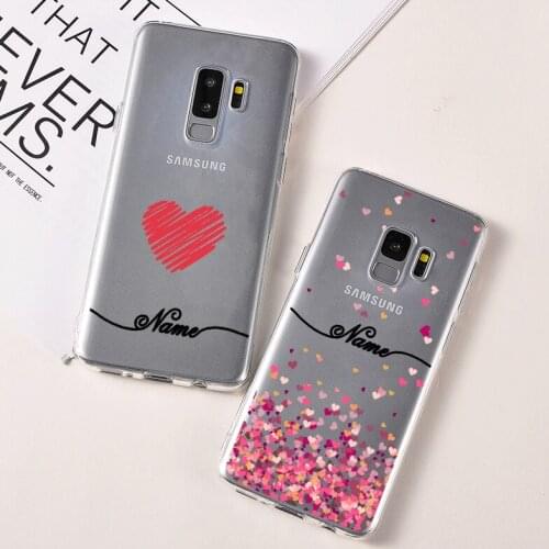 Love Pattern Custom Name / Text soft Phone Case Cover For Samsung Galaxy S 8 9 10 P A50 A60 A70 Transparent For Fundas Cover
