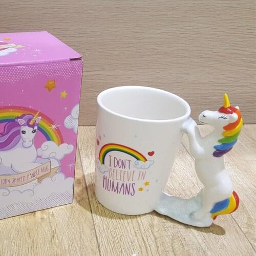 New Cartoon Unicorn Ceramic Mug Creative 3D Animal Handle Water Cup Home Child Breakfast Color Relief Milk Cup