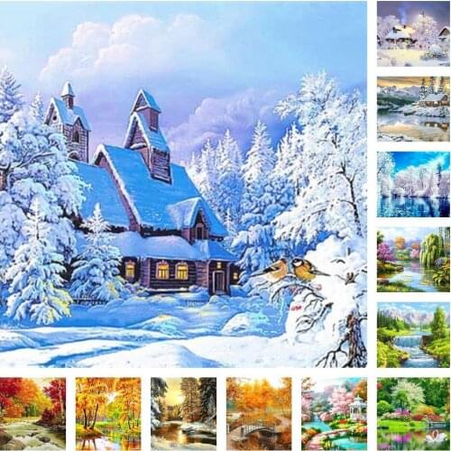 Full Round Diamond Painting Landscape Spring 5D Diamond Embroidery Beautiful Mosaic Cross Stitch Winter Home Decor Gift 2021