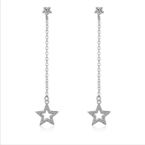 Trendy 925 Sterling Silver Earrings For Women Jewelry Charm Zircon Star Drop Earring Female Shiny Tassel Earrings Accessories