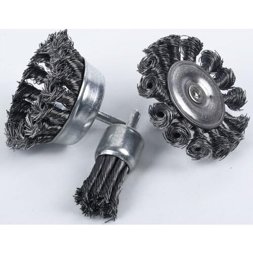 3PCS Steel Rotary Wheel Cup Brush Disk Rust Removal Polishing Joint Knot Flat Wire For Drill Angle Grinder Gadget Rotary Tool