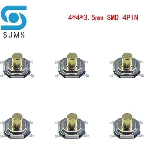 SJMS 100PCS Waterproof Copper Pillar Tactile Push Button Switch 4x4X3.5 Micro Switch 4*4*3.5 mm mini Tact Switch SMD 4 Pin