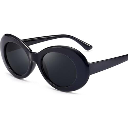 Vintage Oval Round Sunglasses Women Brand Designer Sunglasses Female Male Black White Mirror Kurt Cobain Glasses Oculos De Sol